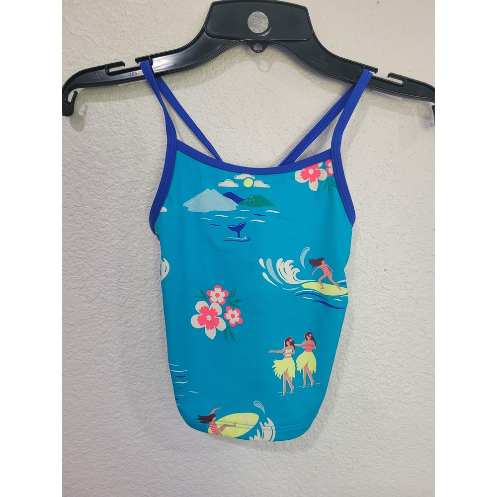Mini Boden Girls Blue Hawaiian‎ Hula Surfer Tankini Swim Top 3-4Y #5